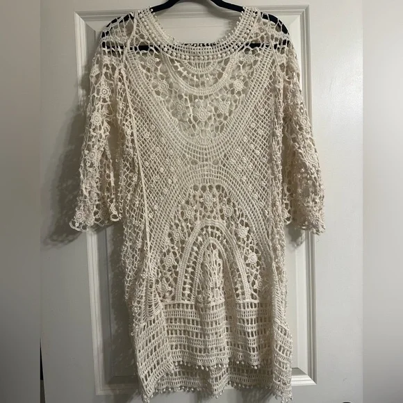 Cream Crochet Dress/Bathing suit coverup - Picture 1 of 2